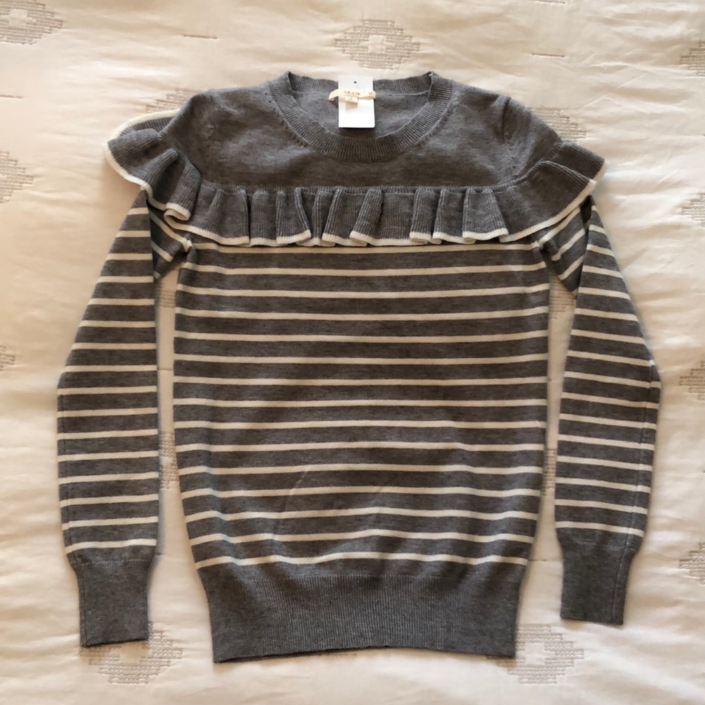 Le Lis Gray White Stripe Ruffle Sweater